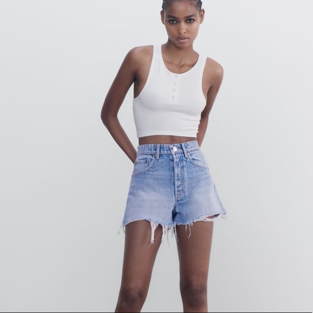 Zara Frayed High Rise Shorts - Picture 3 of 8
